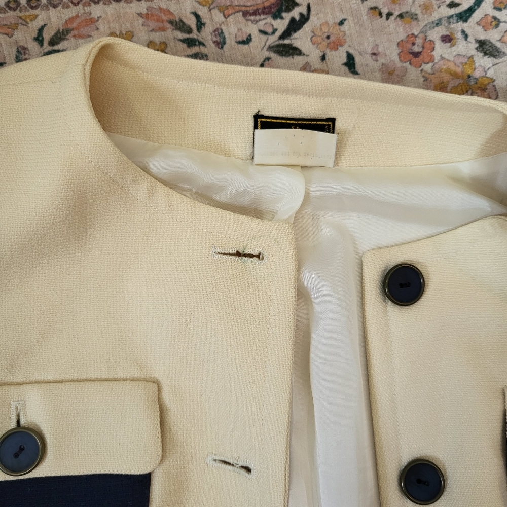 FENDI Vintage Blazer Size M* Woold Blend Patch Pockets Designer Tailor Fit Ivory - Picture 3 of 16